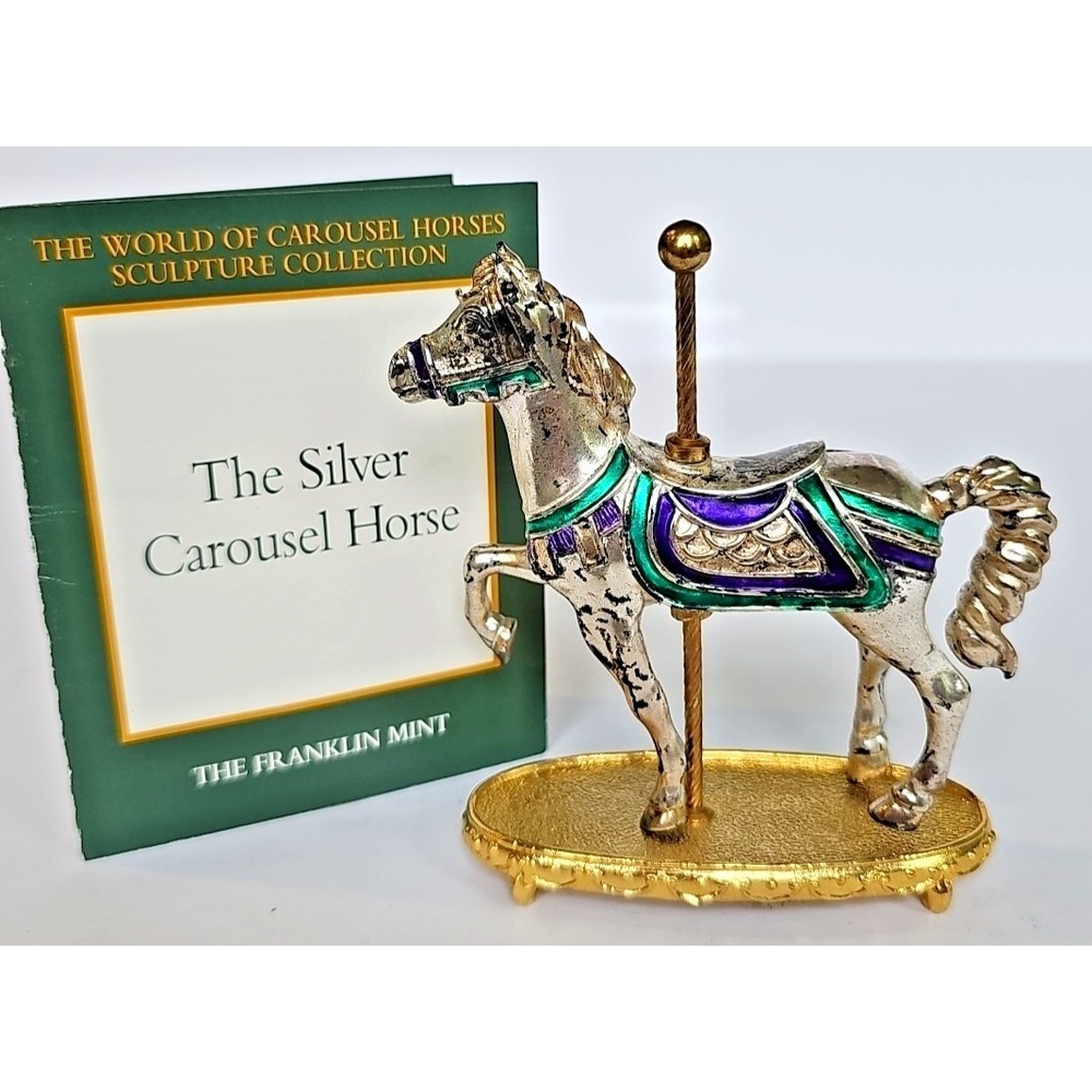 Vintage Franklin Mint The Silver Carousel Horse Sculpture Enamel Decor‎ Gift